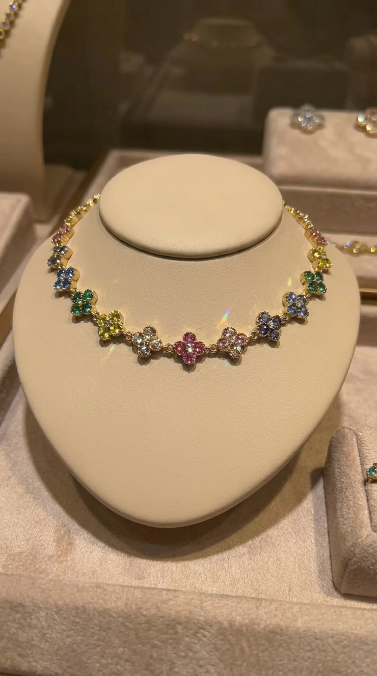 Ras de cou plaqué or strass multicolore